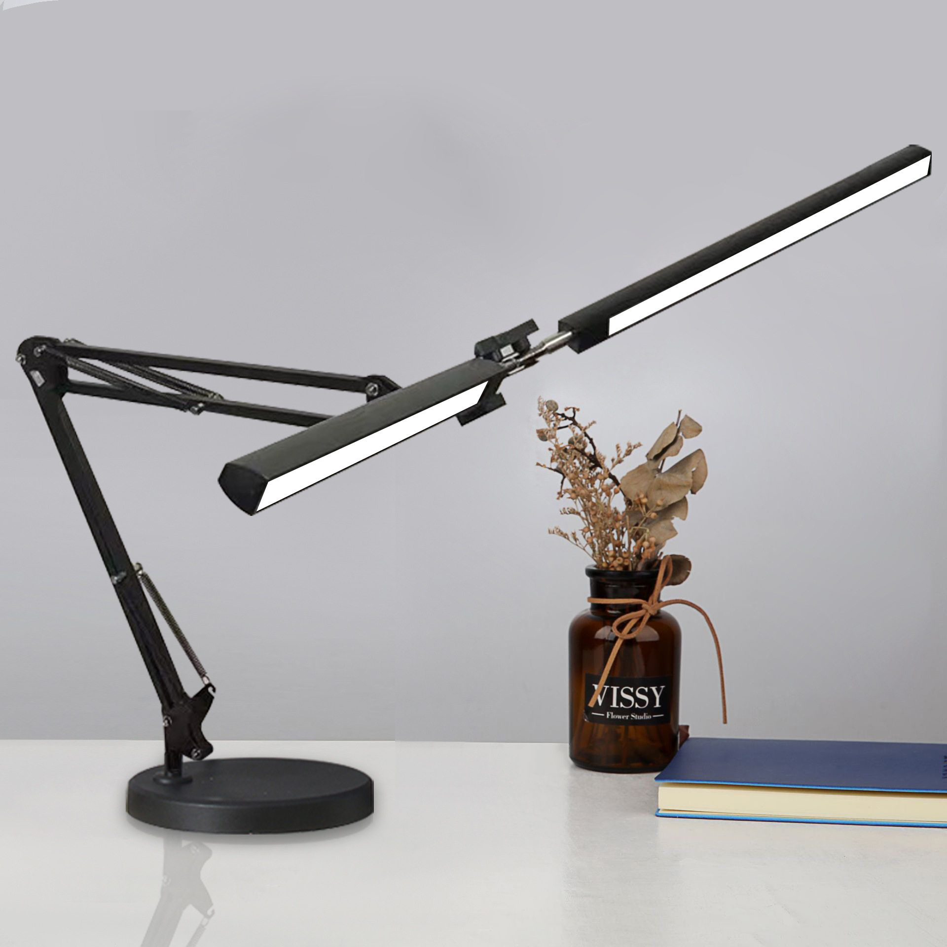 美式夹子双头长臂纹绣美容伸缩工作台灯办公桌面电脑屏幕折叠台灯