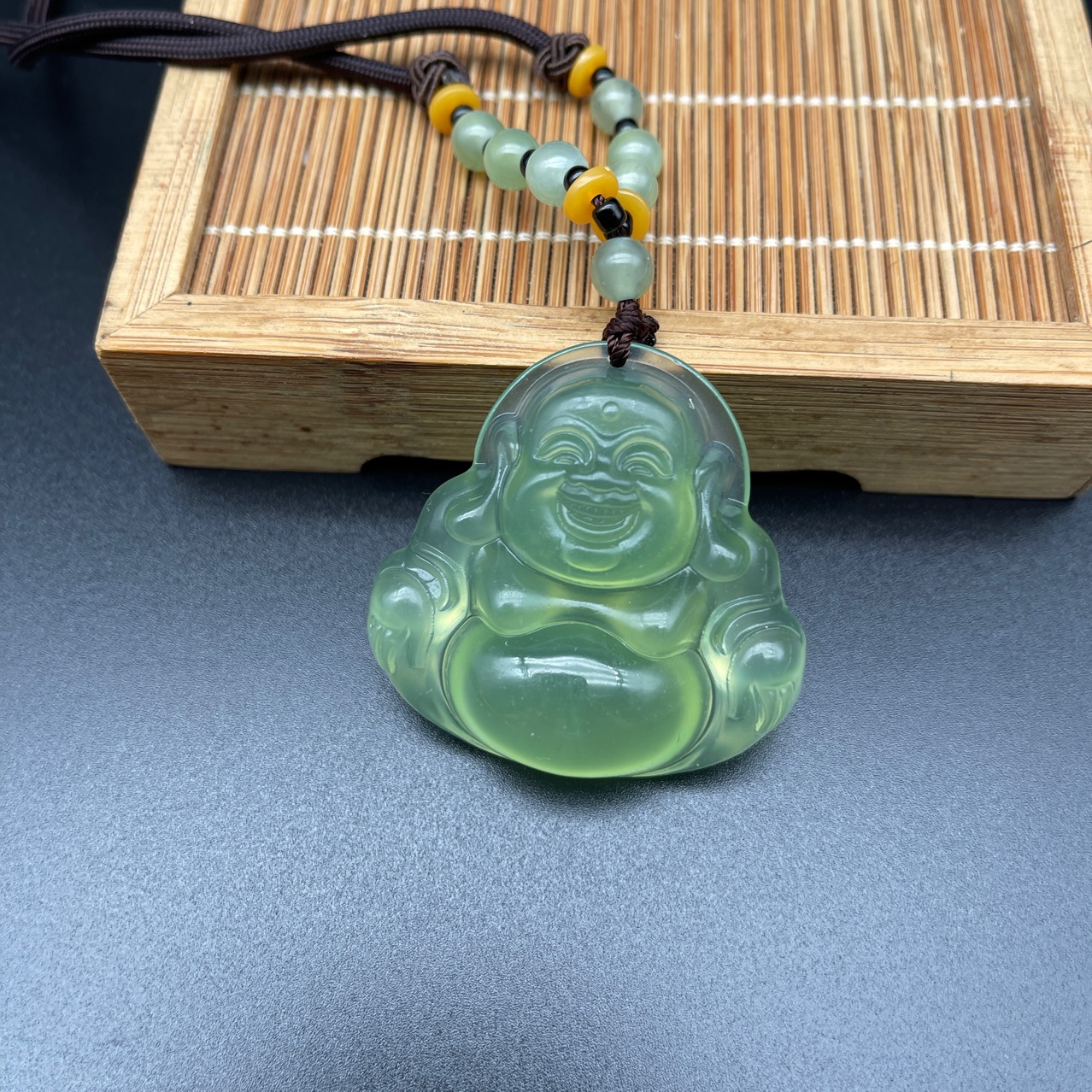 岫玉180料佛公项坠冰透男女情侣玉佛挂件绿冰大肚弥勒佛产地直销