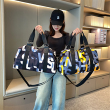手提旅行包女轻便大容量韩版运动健身包简约字母牛津布包小行李袋