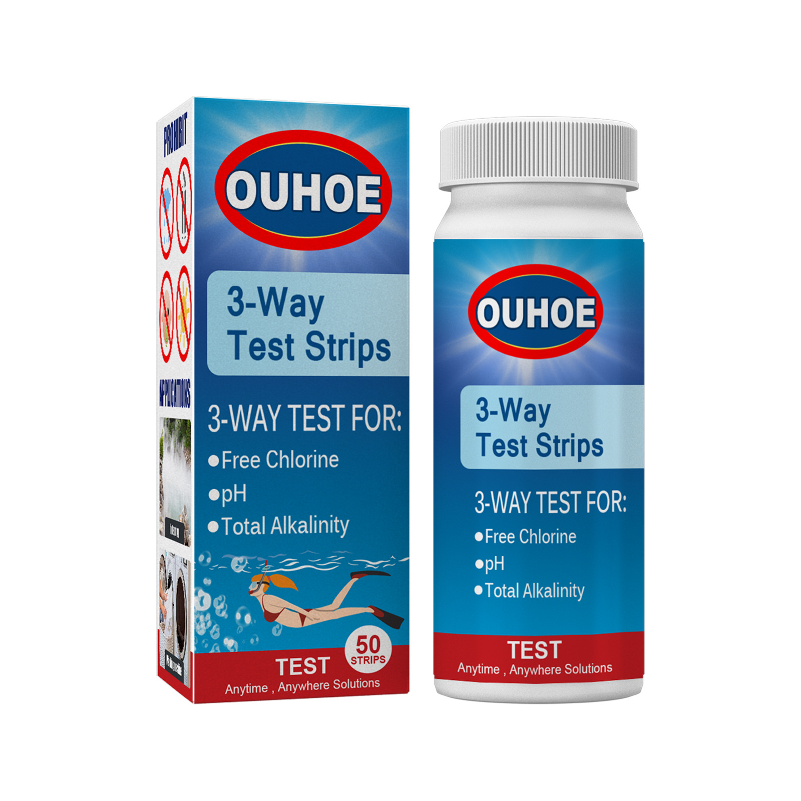 Ouhoe Three-in-One PH Test Paper Swimming Pool Water Quality Total Alkalinity Hardness Pool Clean Water PH Test Strip