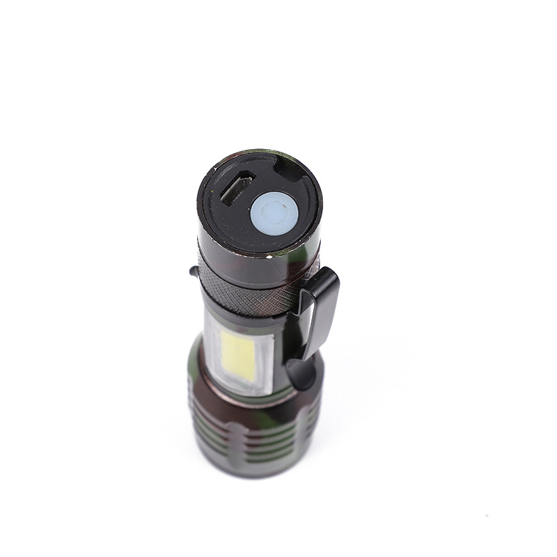 Outdoor Household Camouflage Strong Light Telescopic Zoom Flashlight USB Rechargeable Small Flashlight Flashlight