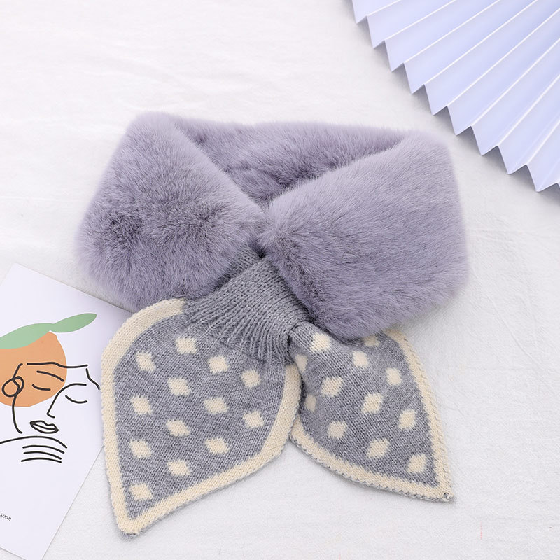 Korean Style Polka Dot Imitation Rabbit Fur Children's Scarf Women's Winter Thickened Fleece Scarf Baby Child Cross Bandana Wholesale