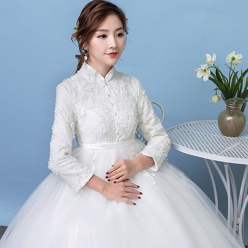 新娘孕妇婚纱礼服新款秋冬季高腰结婚齐地胖显瘦韩式大码女