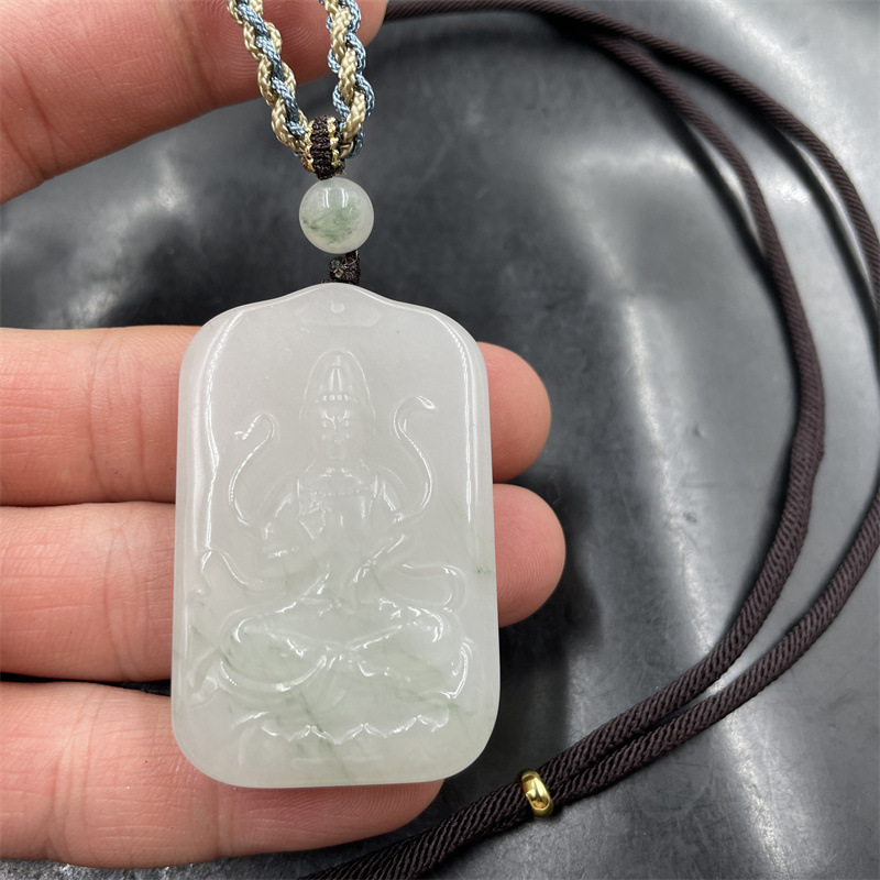 平价玉器 天然正品白底青天山翠玉观音牌子 精美毛衣链挂件 玉坠