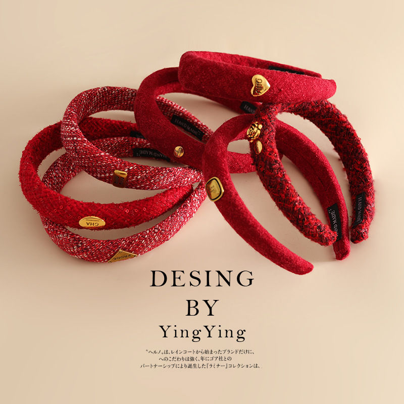 义乌工厂高颅顶发窟红色发箍新年发饰高级感洗脸头箍头饰现货批发