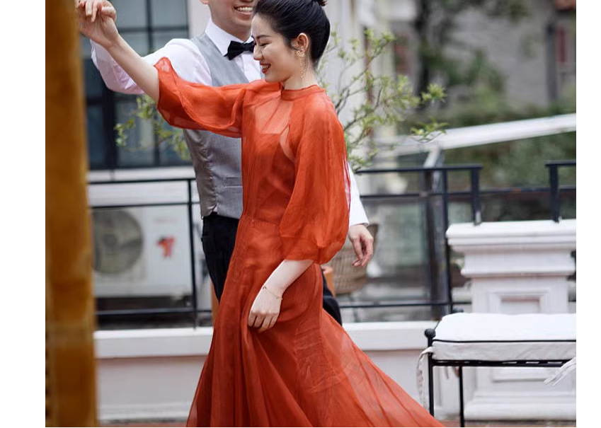 高端桑蚕丝红色敬酒服小众设计感气质高端正式场合连衣裙431802