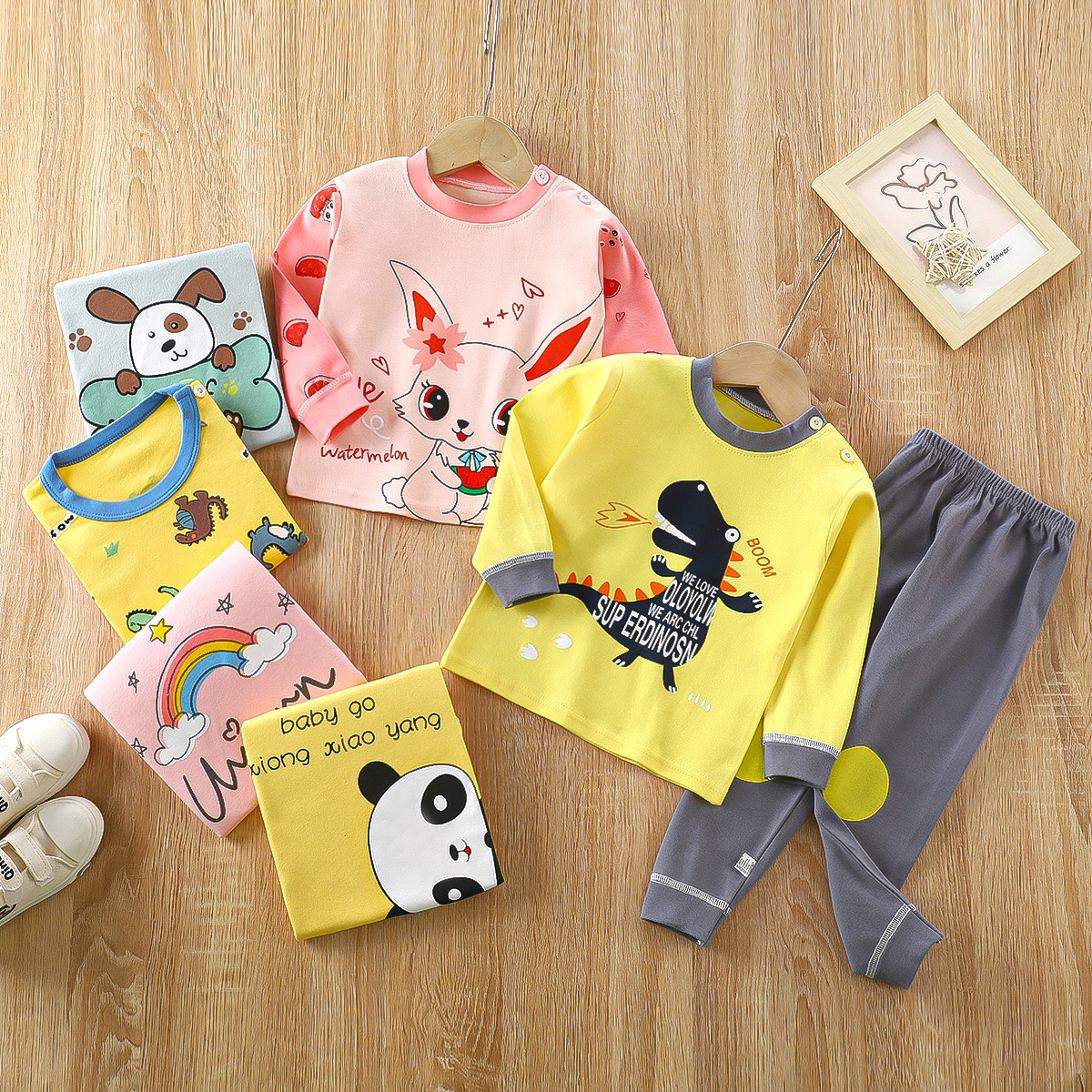 Children's Underwear Suit Cotton Pajamas for Girls Baby Long Johns Top & Bottom Set Cotton Boys' Home Wear Children's Clothing Wholesale