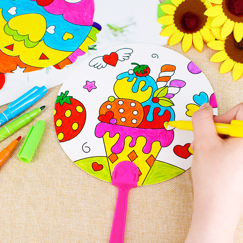 绘画扇子儿童diy手绘空扇填色扇圆扇纸扇幼儿园美术材料