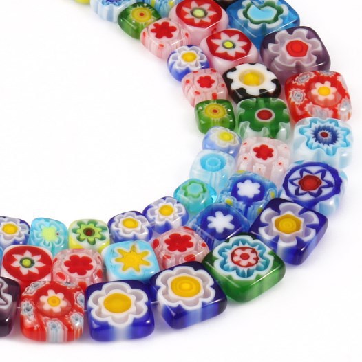 跨境批发千花玻璃花朵方形扁珠散珠圆珠散珠饰品配件手链串珠w4h