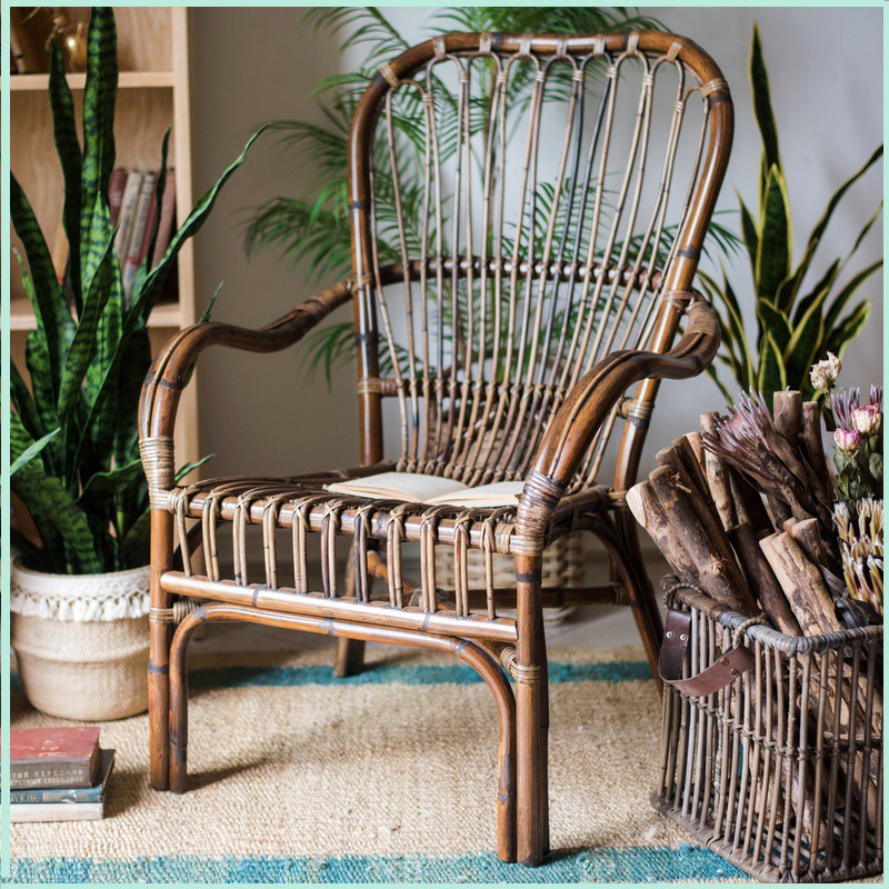德禾 古法手编藤椅 休闲扶手座椅 天然玛瑙藤复古艺术高档家具家
