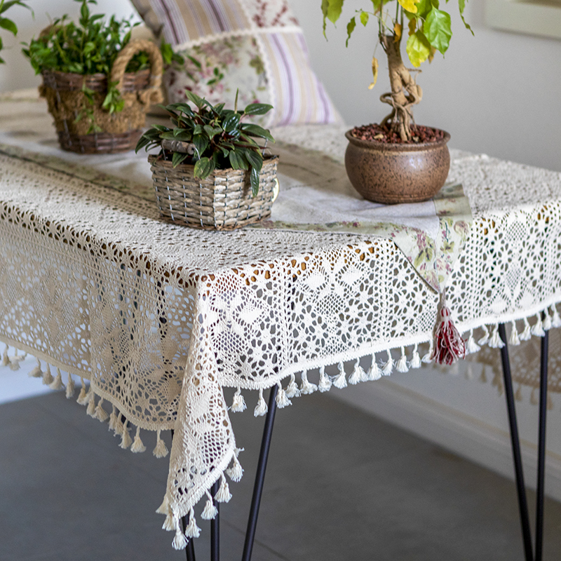 82n复古镂空蕾丝钩针桌布ins田园居家餐桌布艺圆桌长方形定 制拍