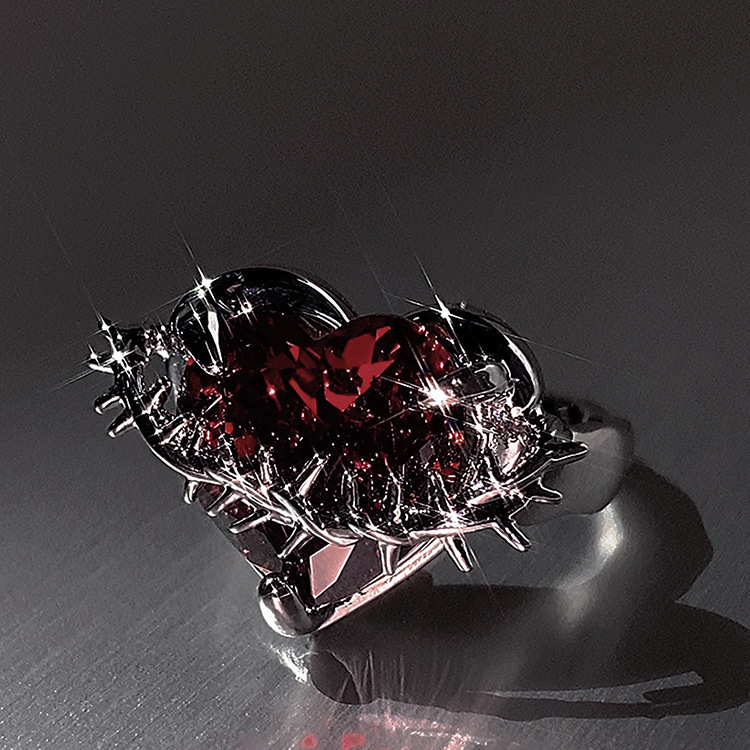 Dangerous Heartbeat ~ Loving Heart Zircon Thorn Ring Female Special-Interest Design High Sense Index Finger Ring Personality All-Match Ring