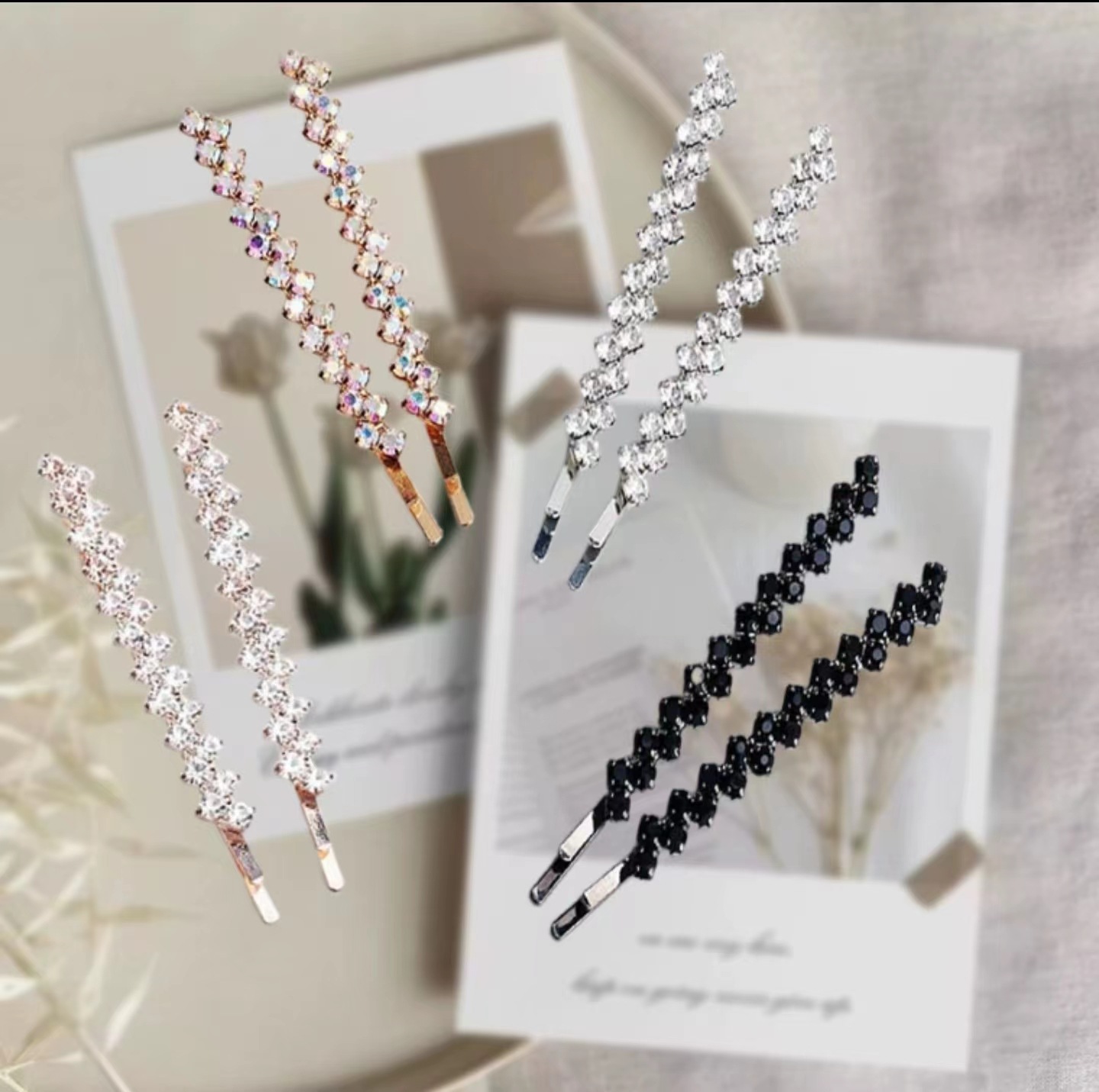 水钻爪链一字夹发夹新娘头饰边夹婚礼发饰刘海百搭侧边碎发公主风