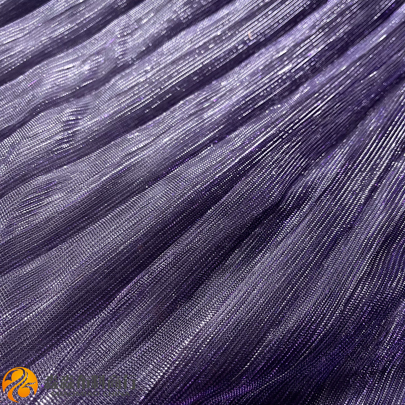 电光夏季网纱 蓝紫色压皱折百褶布料 极光幻彩肌理透视欧美风面料