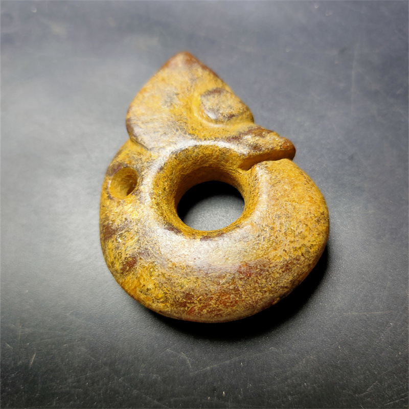 古玩杂项红山文化河磨玉做旧工艺品玉猪龙手把件挂件