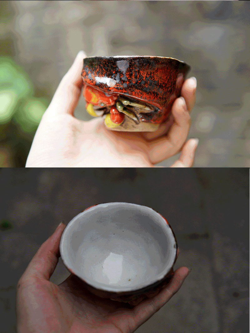 包邮手工志野烧螃蟹茶杯陶瓷茶杯 可养开片主人杯品茗杯 功夫茶具