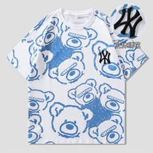 MF MLB NY夏季新款小熊联名短袖NY刺绣男女情侣同款休闲纯棉T恤潮