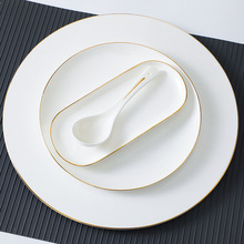 五星级酒店会所公司单位招待陶瓷碗碟盘摆台餐具金边骨瓷轻奢