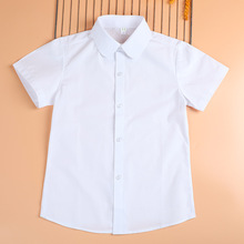 女童短袖白衬衫女孩纯棉夏季薄款蓝色衬衣中大童小学生校服白衬衣