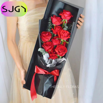 尚吉长方形套二金色密语礼盒七夕情人节鲜花玫瑰礼品包装开窗花盒