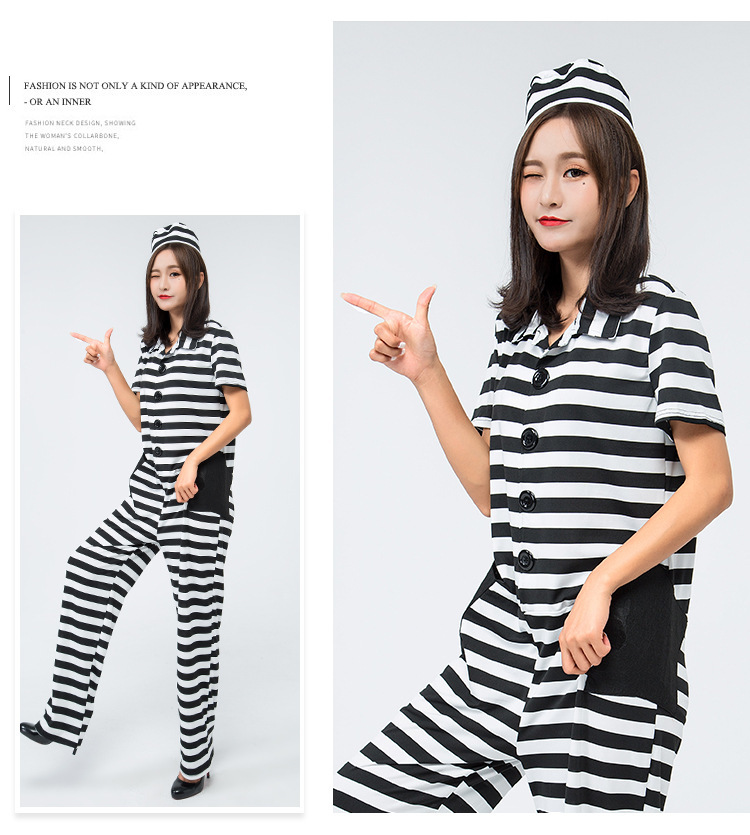 2019年连体裤条纹囚犯服装出口日本乐天制服派对游戏cosplay服装