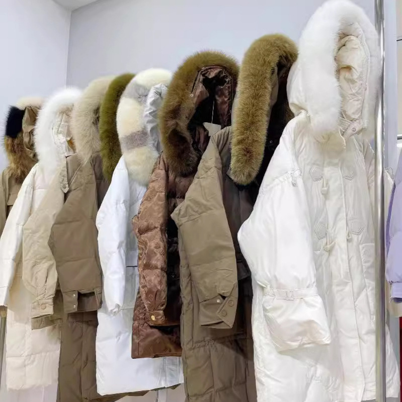 实体拿货连帽中长款羽绒服外套女狐狸毛领90白鸭绒羽绒服女装批发