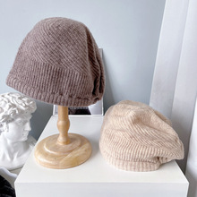 美丽诺羊毛堆堆帽子女日系针织帽双针套头帽百搭包头帽秋冬毛线帽