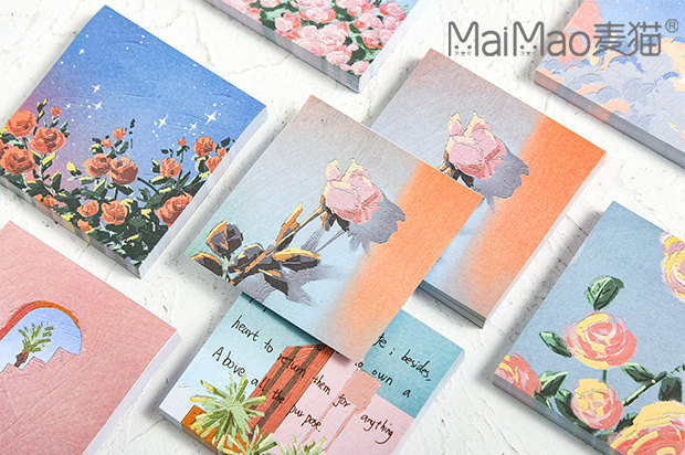 创意手绘油画便签本 可撕便签纸 单词本学生随身计划本记事便条本