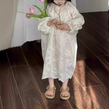 童装童裙代发2024春夏新款韩版女童蕾丝连衣裙儿童灯笼袖两件套