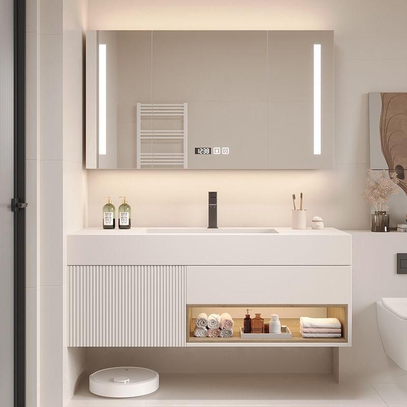 Cream Style Stone Plate Integrated Seamless Basin Bathroom Cabinet Combination Bathroom Table Small Apartment Washbasin Bathroom Cabinet