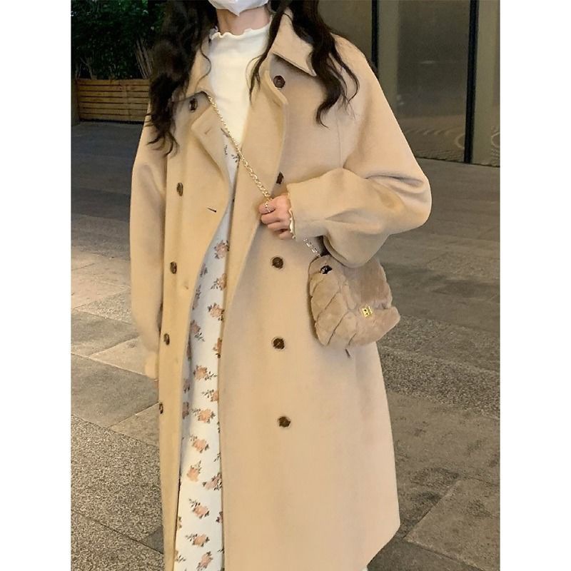 冬季新款学院风毛呢大衣女奶咖色甜美可爱宽松显瘦小个子毛呢外套