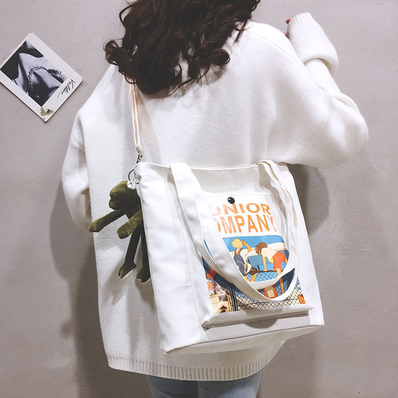 Student Handheld Canvas Bag One-Shoulder Canvas Bag Cartoon Canvas Bag Canvas Bag Shopping Bag Canvas Pouch in Stock Wholesale