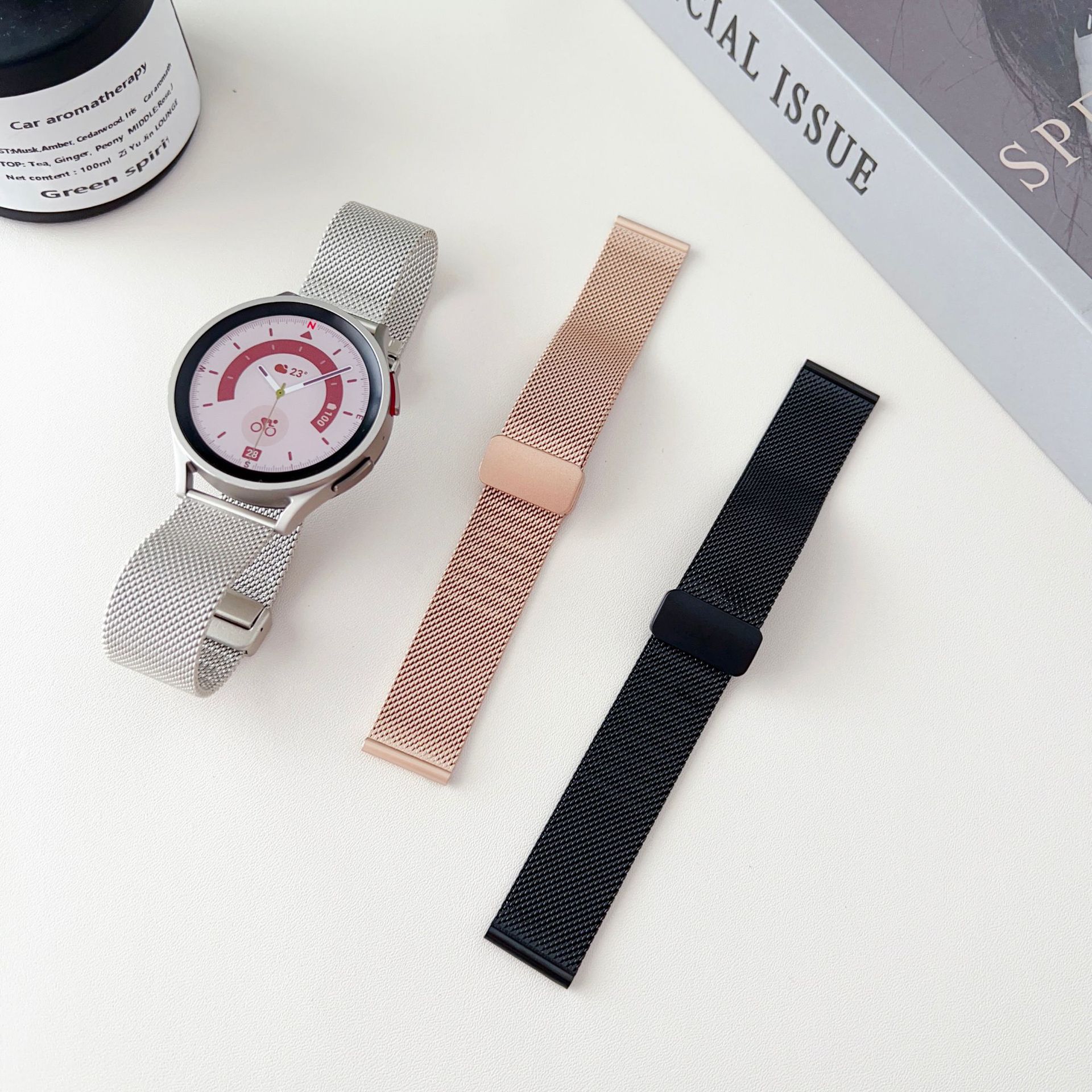 适用galaxy watch4/5 pro米兰磁吸折叠扣表带华为gt 20/22mm表带