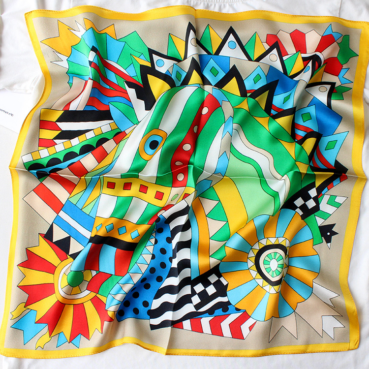 春夏卡通风系列新五彩马53小方巾素缎真丝丝巾桑蚕丝印花装饰领巾