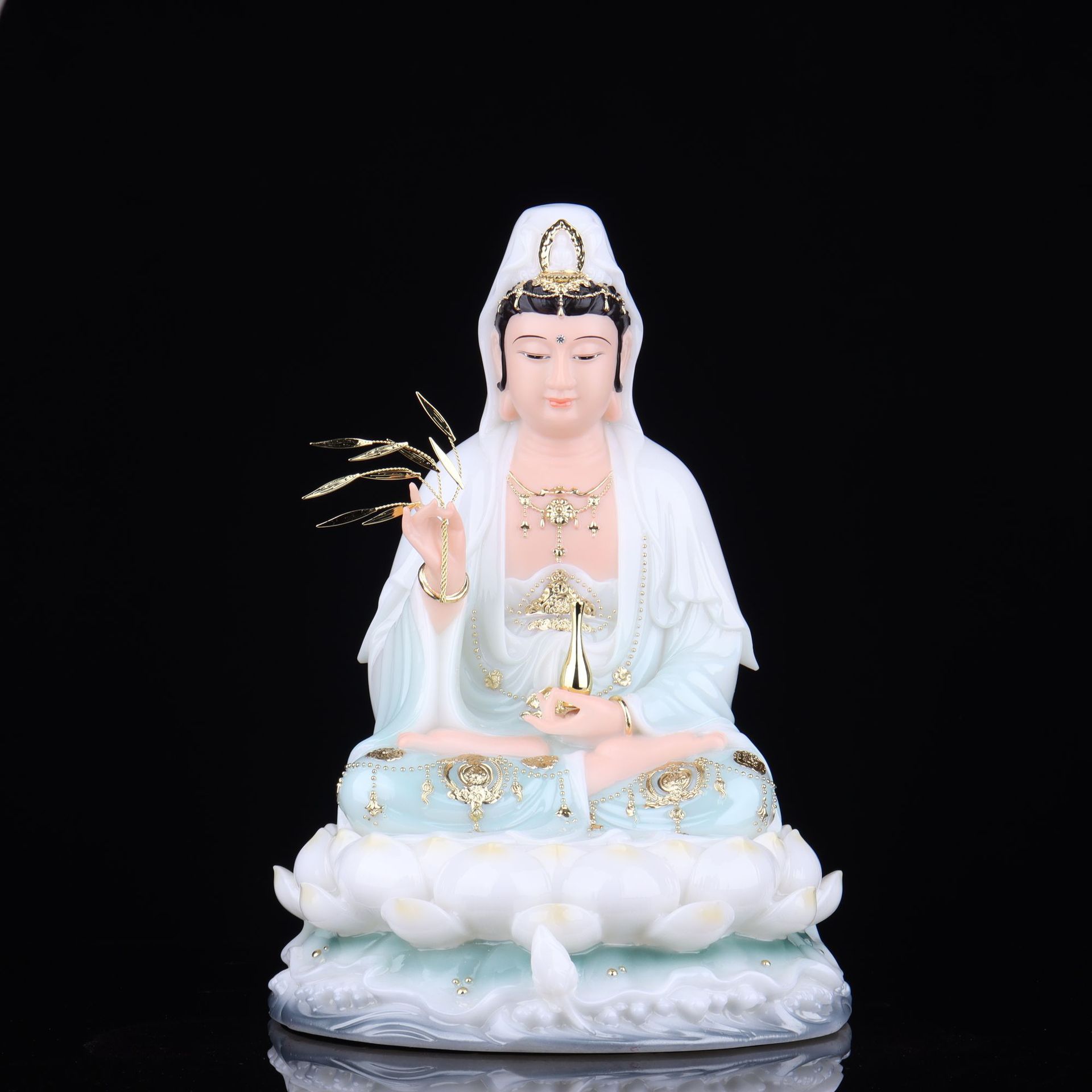 观音菩萨佛像空心汉白玉南海普陀山观世音送子神像保平安供奉摆件