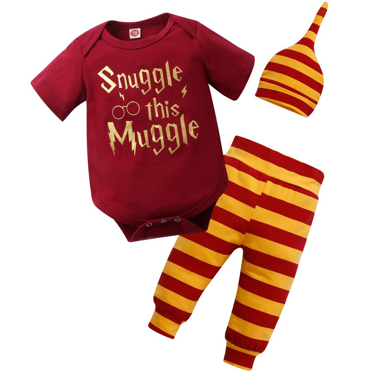 Foreign Trade Harry Potter Baby Clothes European and American Children's Suit Long Sleeve Short Sleeve Black Sheath Clothes Golden Letters Three Pieces
