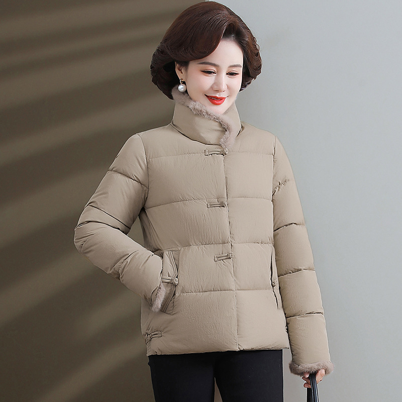 新款妈妈洋气加绒外套短款羽绒棉服中年秋冬装棉衣中老年唐装棉袄