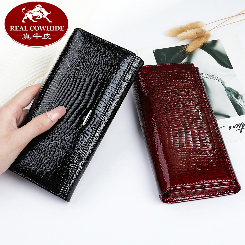 外贸爆款真皮女士钱包小包包鳄鱼纹牛皮钱夹女长款手拿包时尚手包