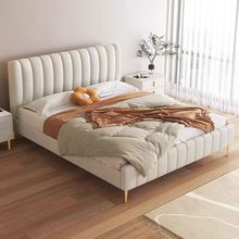 奶油风软包床现代简约1.8米家用主卧小户型大气双人绒布艺储物床