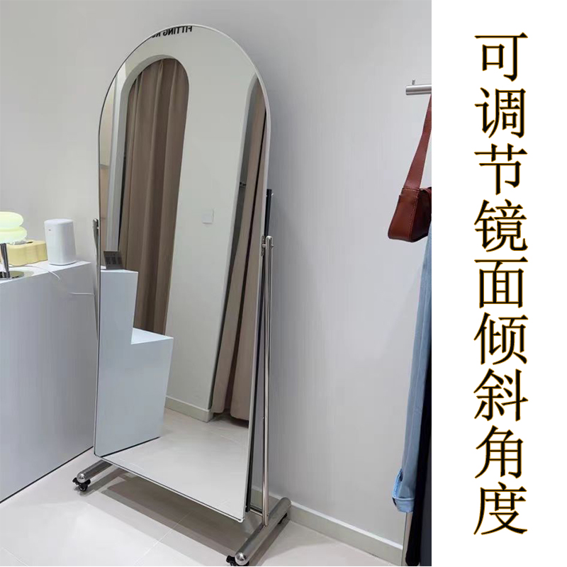 il全身镜穿衣镜落地镜服装店镜子可移动试衣间带轮显瘦镜简约滚轮