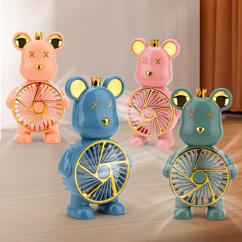 with Light Cartoon Bear Little Fan Second Gear Wind Usb Charging Summer Children Portable Mini Fan Decoration