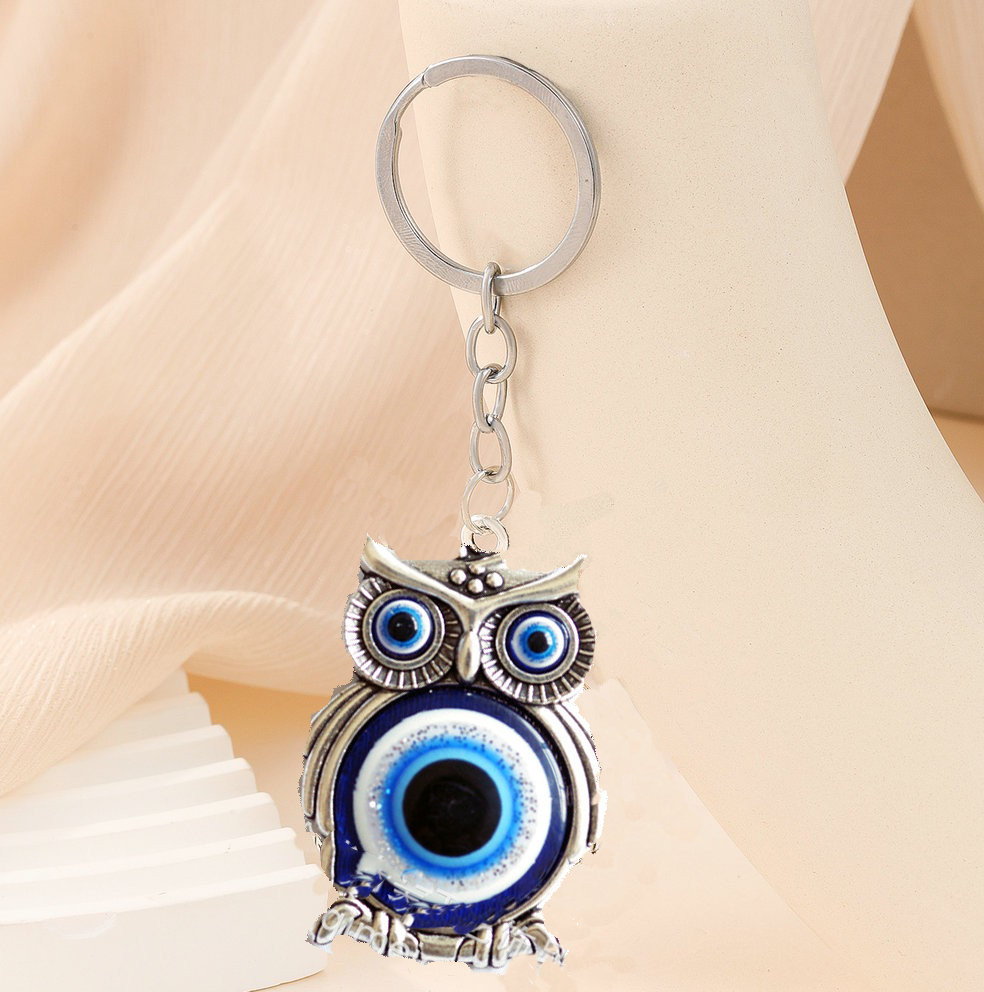 Japanese and Korean Light Luxury Temperament Keychain Evil Eye Blue Eyes Owl Animal Mini Metal Automobile Hanging Ornament