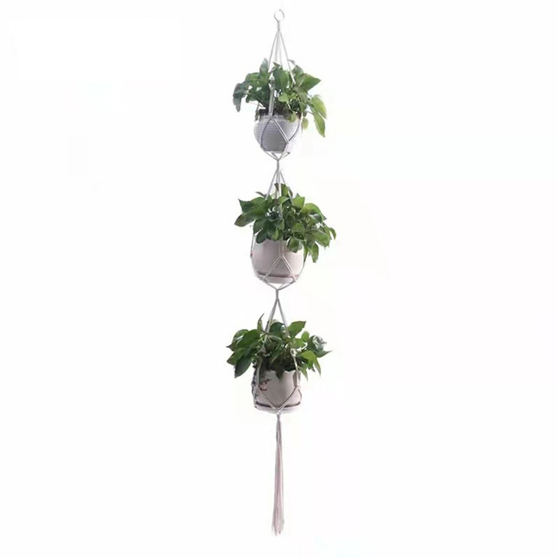 Factory Direct Deliver Hand-Woven Cotton String Net Pocket Hanging Basket Gardening Greening Flower Pot Hanging Basket Net Pocket Flower Pot Net Pocket