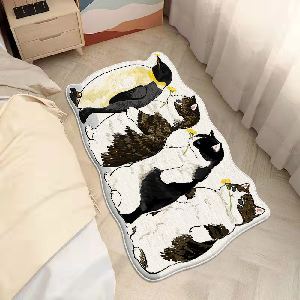 Cartoon Cat Bedside Blanket Bedroom Children's Room Balcony Bay Window Special-Shaped Carpet Thickened Fleece Mat Cute Floor Mat