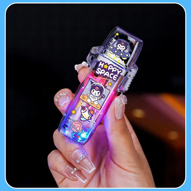 Night Market Stall Popular Open Cover Flashing Light Pink Flame Clow M Sanrio Inflatable Transparent Windproof Lighter