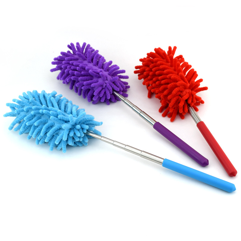 75cm Stainless Steel Lengthened Feather Duster Chenille Dust Remove Brush Multi-Function Retractable Household Dust Removal Small Duster