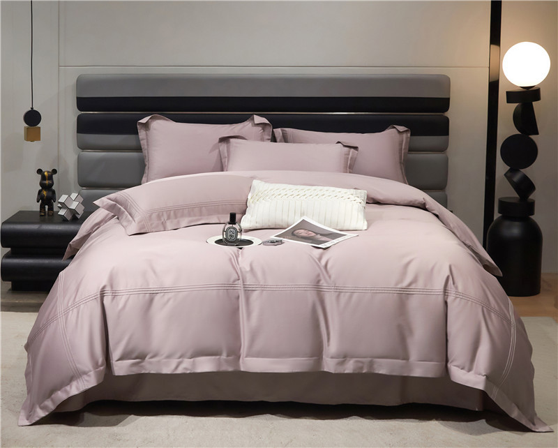 2023 New 100 Solid Color Long-Staple Cotton Four-Piece Set Tribute Satin Cotton Bed Sheet Quilt Cover Home
