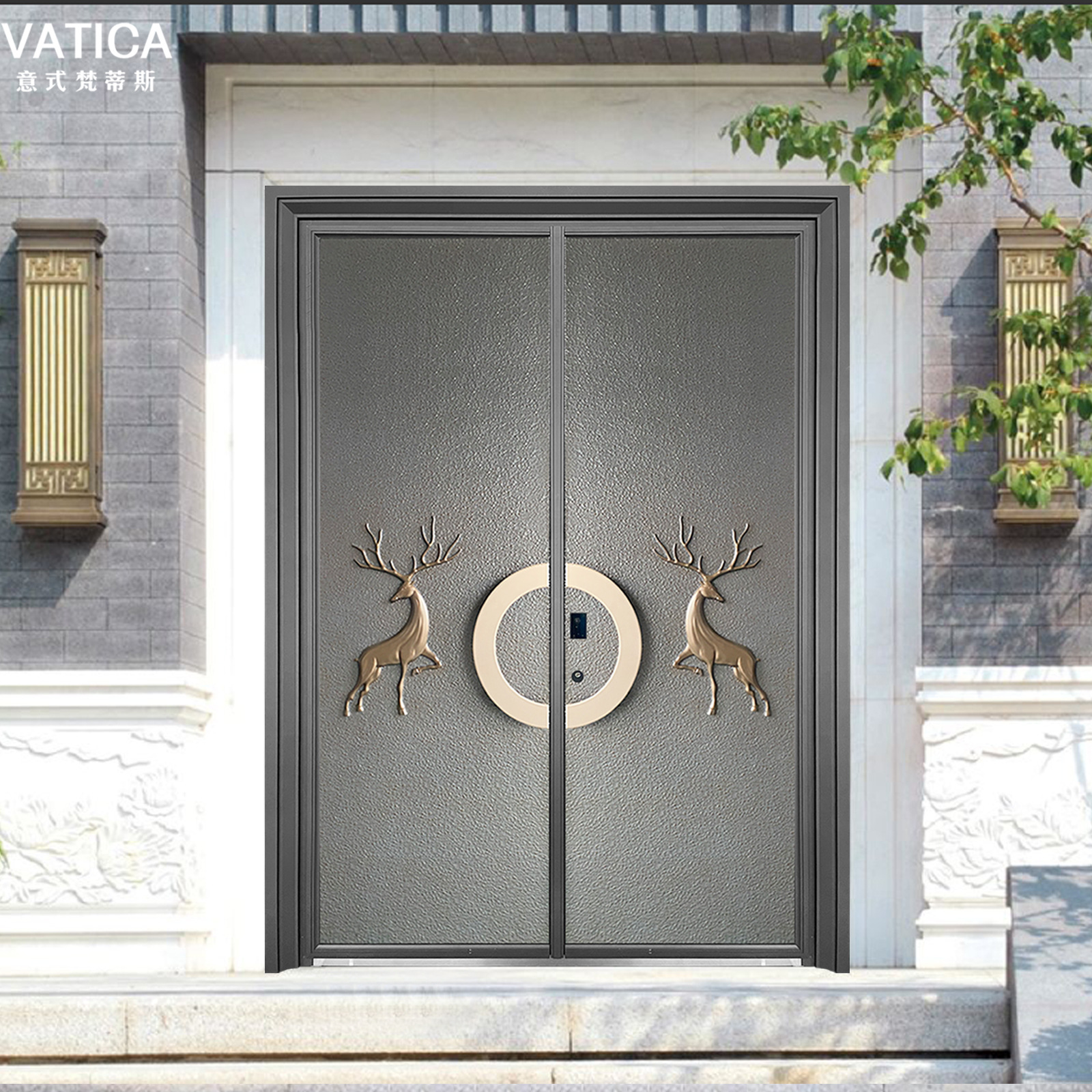 大门子母门别墅对开门家用铸铝门农村庭院进户双开门铜门-阿里巴巴