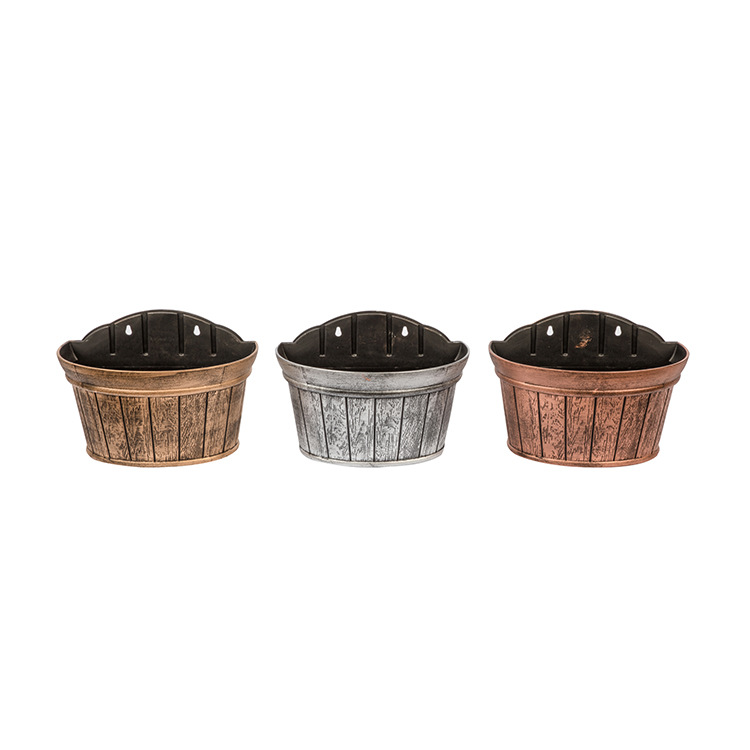 Imitation Wooden Bucket Antiqued Bronze Distressed Wall Hanging Plastic Flower Pot Gallon Basin Decoration Hotel the Flowerpot on the Balcony Nordic Style