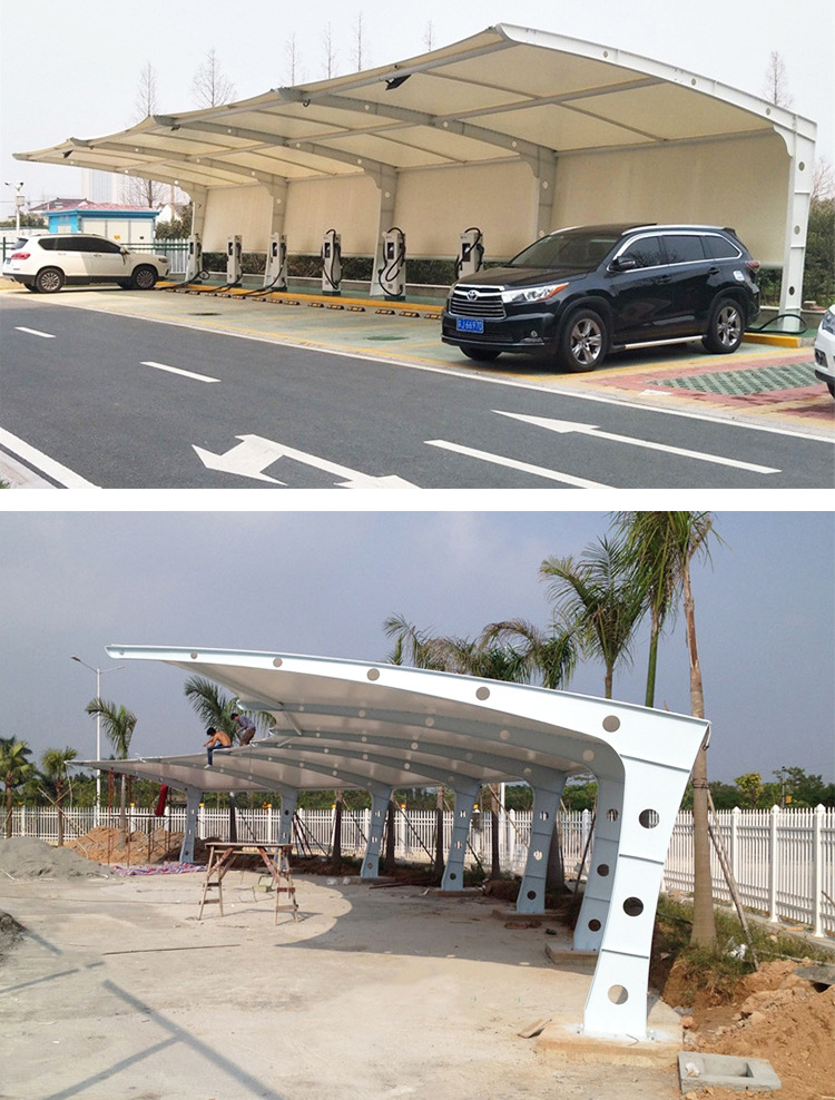 汽车pvdf车棚顶膜布膜材批发 pvc张拉膜结构布景观布雨棚篷布厂家